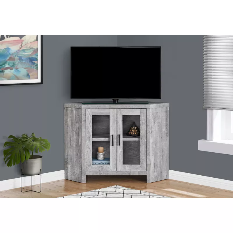 TV Stand/ 42 Inch/ Console/ Media Entertainment Center/ Storage Cabinet/ Living Room/ Bedroom/ Laminate/ Tempered Glass/ Grey/ Contemporary/ Modern