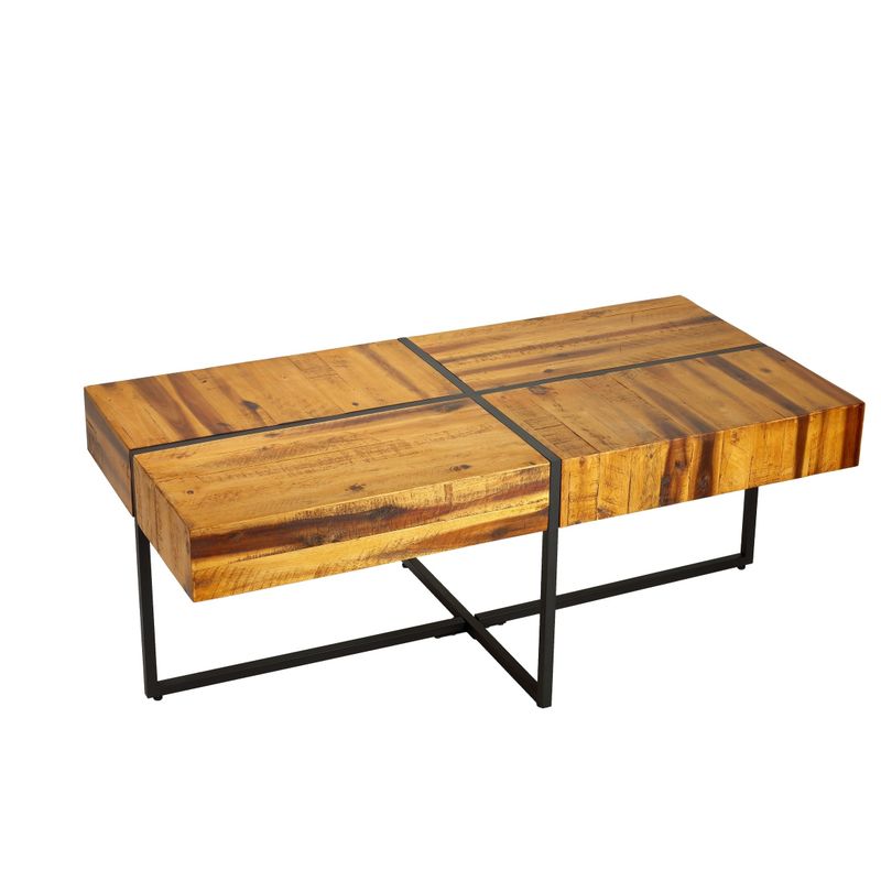 Cortesi Home Landon Coffee Table, Solid Wood with Black Metal Frame