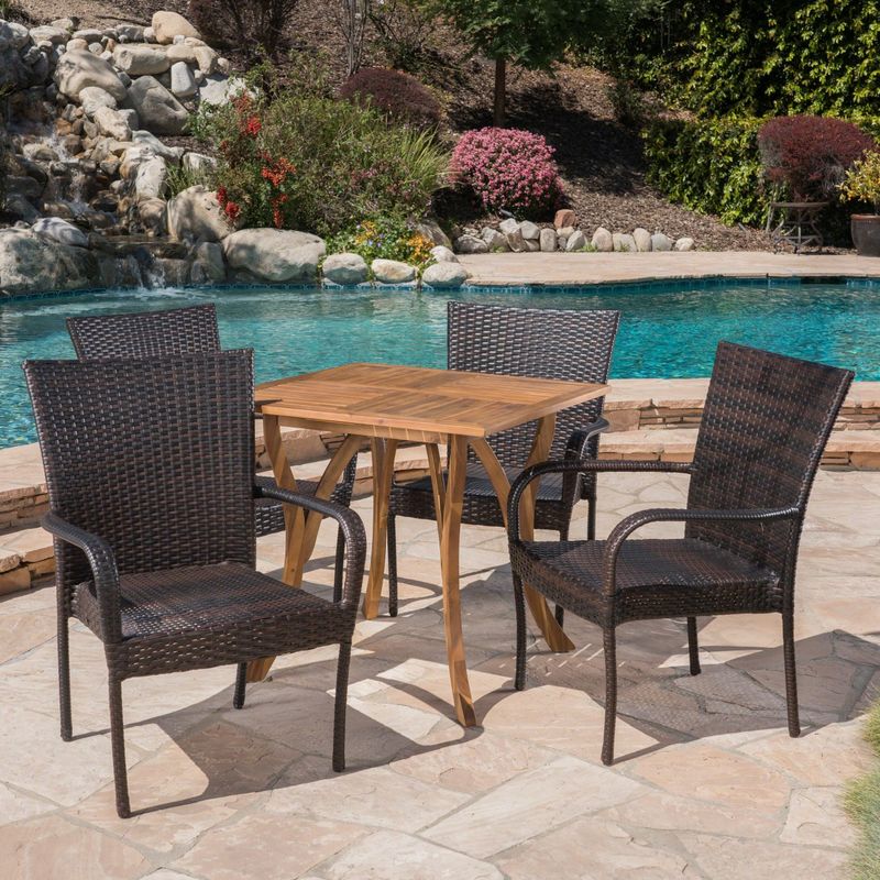 Briar Outdoor 5-piece Acacia Wood/ Wicker Dining Set by Christopher Knight Home - Rattan/Polyurethane/Acacia - Assembly Required
