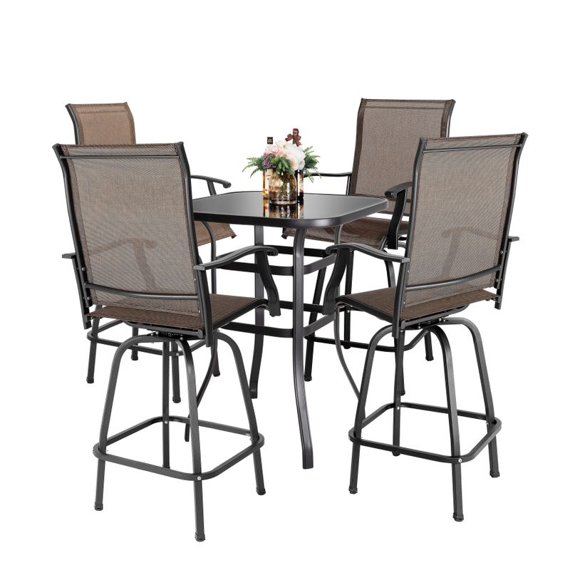 Rent to own Outdoor Patio Swivel Bar Stool Set with Glass Table, All