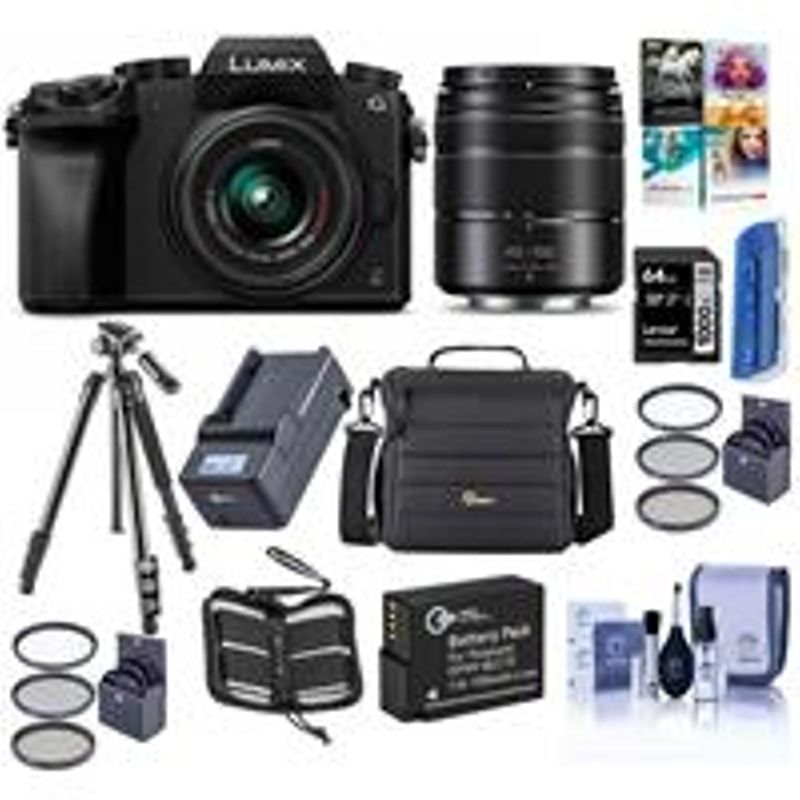 Panasonic Lumix DMC-G7 Mirrorless Camera with Lumix G Vario 14-42mm and 45-150mm Lenses Lens, Black - Bundle with Camera Case, 64GB...