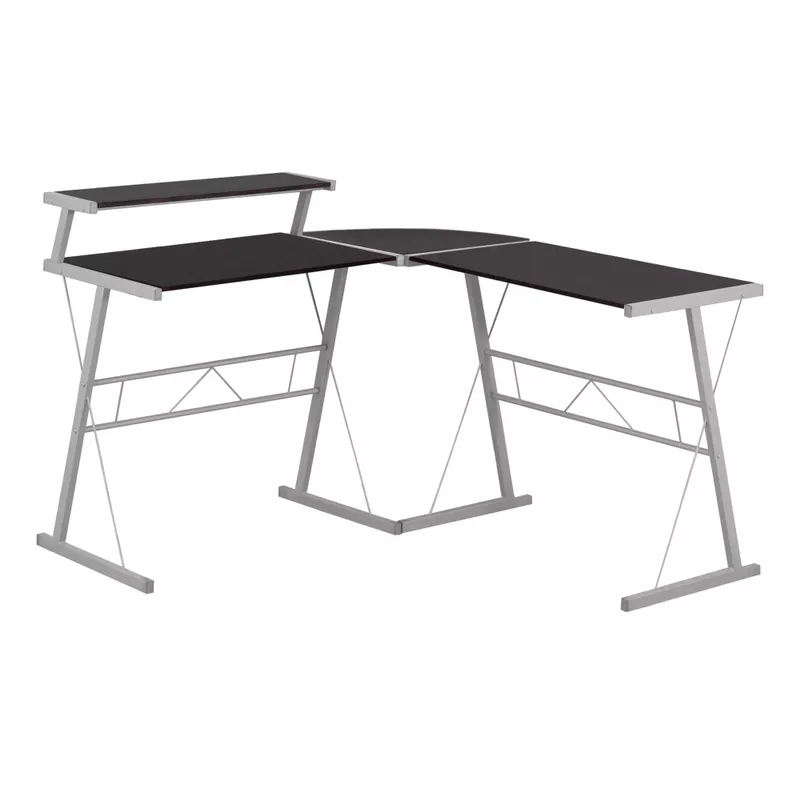 Computer Desk/ Home Office/ Corner/ L Shape/ Work/ Laptop/ Metal/ Laminate/ Brown/ Grey/ Contemporary/ Modern