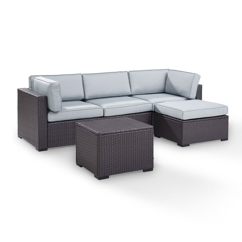 Crosley Furniture Biscayne Mist Wicker 4-piece Outdoor Seating Set - ONE LOVESEAT, ONE CORNER CHAIR, OTTOMAN, TABLE