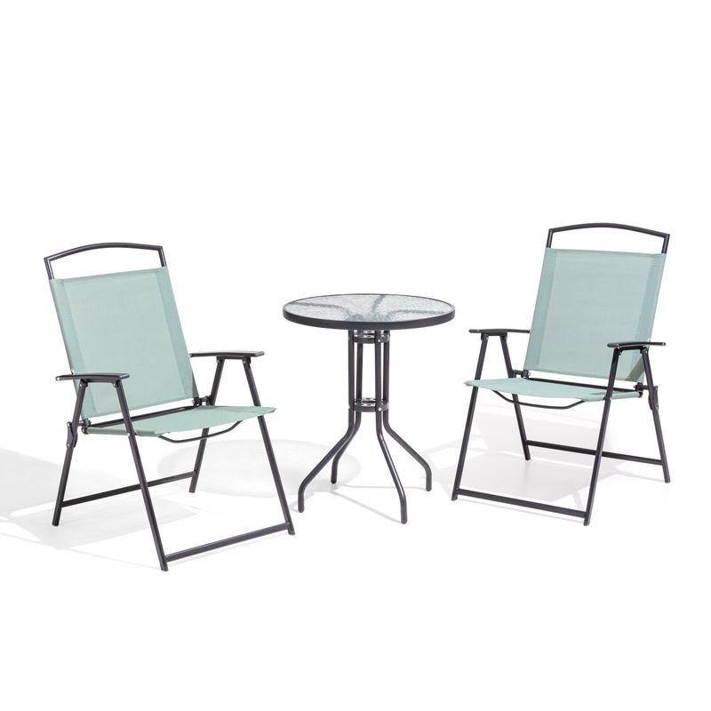 Pellebant 3 Piece Folding Outdoor Patio Bistro Set With Glass Table - N/A - Grey