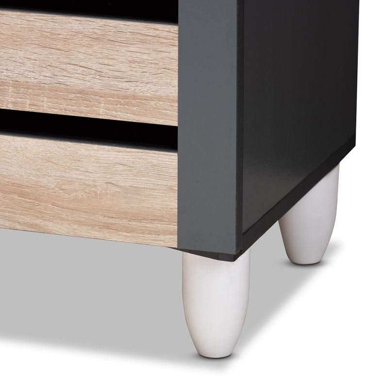 Contemporary 3-door Slatted Wood 14-pair Shoe Storage Cabinet