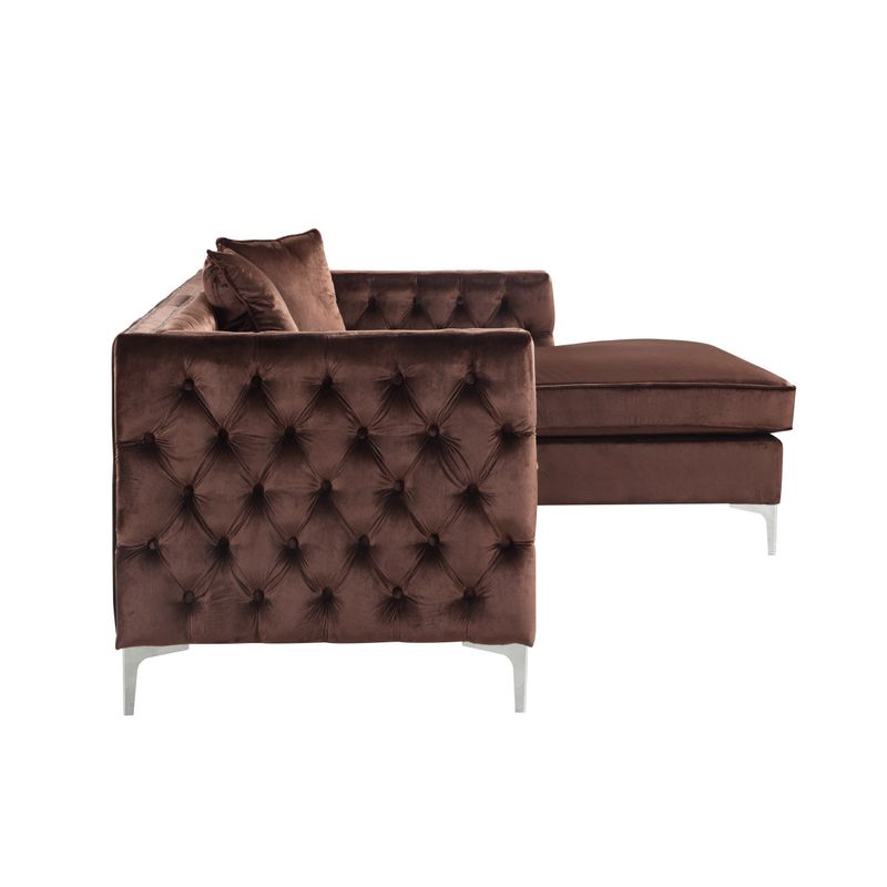 Chic Home Monet Velvet Button-tufted Right-facing Sectional Sofa - Brown