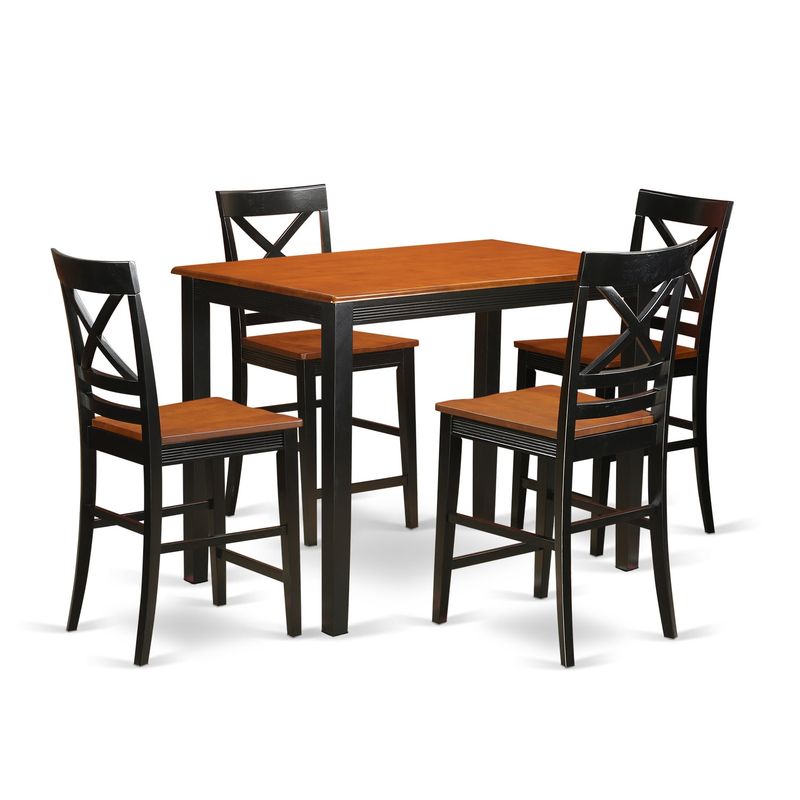 Solid Rubberwood 5-piece Counter-height Dining Table Set - Black & Cherry