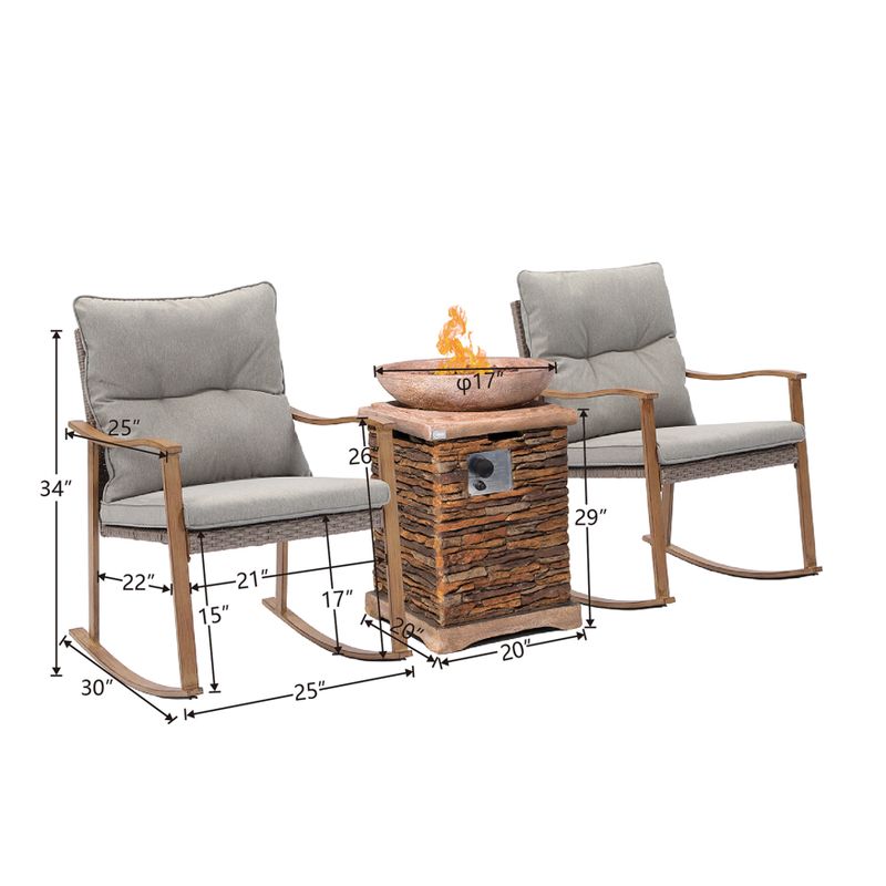COSIEST Outdoor 4-Piece Patio Bistro Sets With Fire Pit Table - Grey