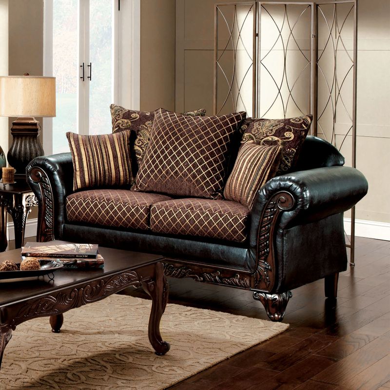 Furniture of America Mervaus Traditional Brown 2-piece Sofa Set - Espresso