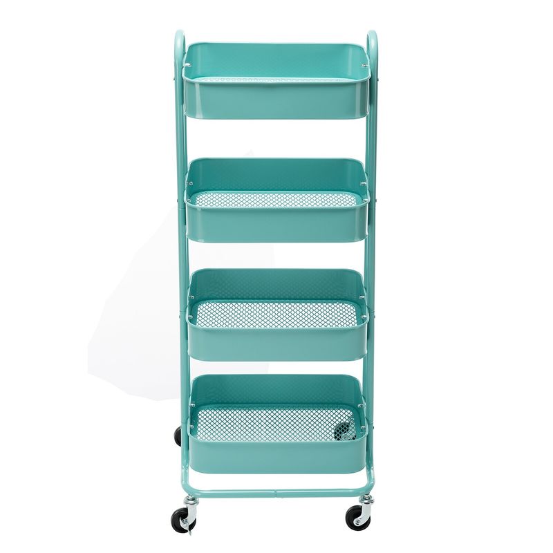 4-Tier Metal Utility Cart with Wheels Storage Shelves Organizer - 17.7"x13.7"x42.9" - Blue