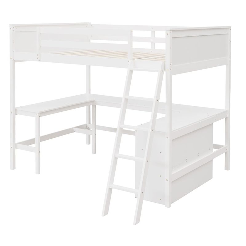 Merax Full Size Loft Bed with Shelves and Desk - Grey