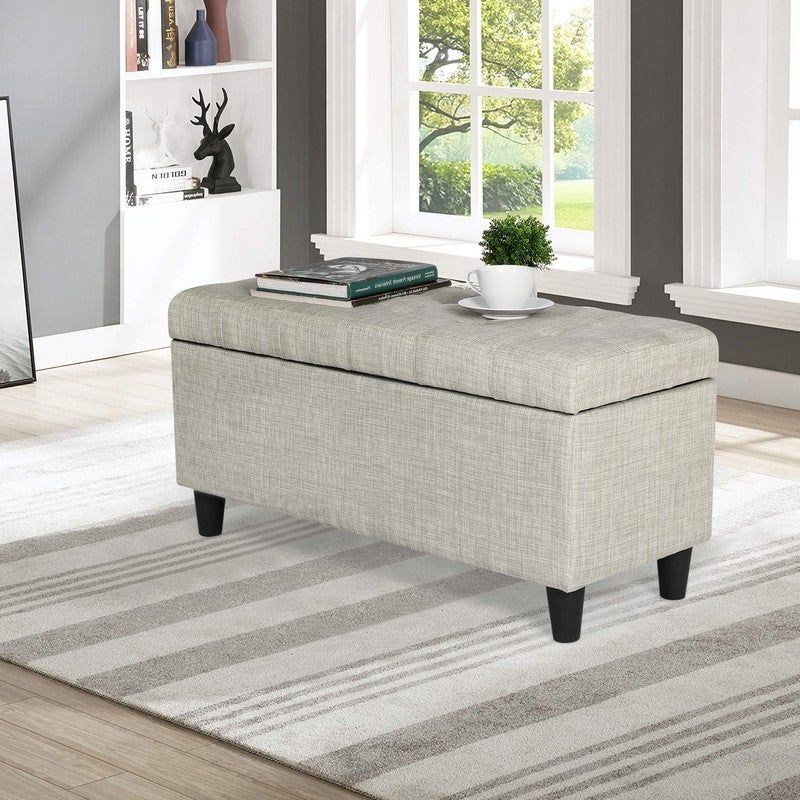 Adeco Storage Ottoman Bed Bench Fabric Tufted Upholstered Foot Stool - Teal