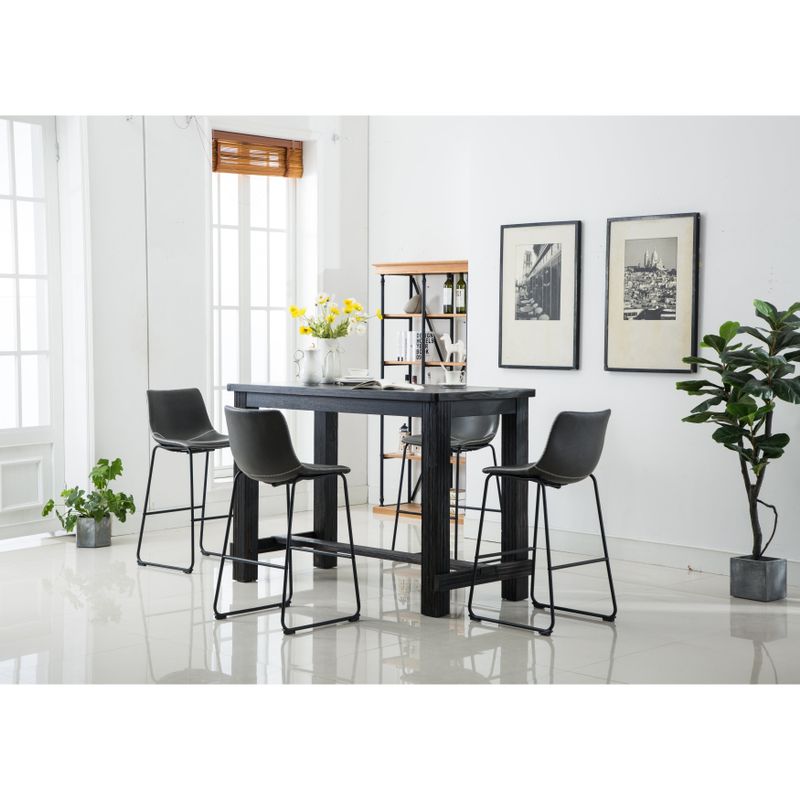 Roundhill Furniture Bronco Antique Wood Finished Bar Dining Set: Table and Four Bar Stools - Brown