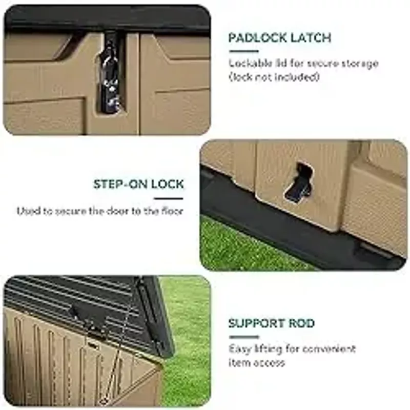 YITAHOME Extra Large Outdoor Horizontal Storage Shed, 4.5x4ft Resin Tool Sheds w/o Shelf, Easy to Assemble Waterproof Storage for Trash Cans, Garden Tools, Lawn Mower, Lockable, Brown
