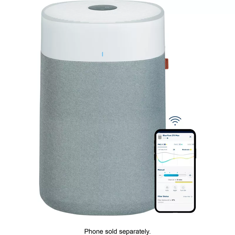 Blueair - Blue Pure 211i Max 635 Sq. Ft HEPASilent Smart Extra-Large Room Air Purifier - White/Gray