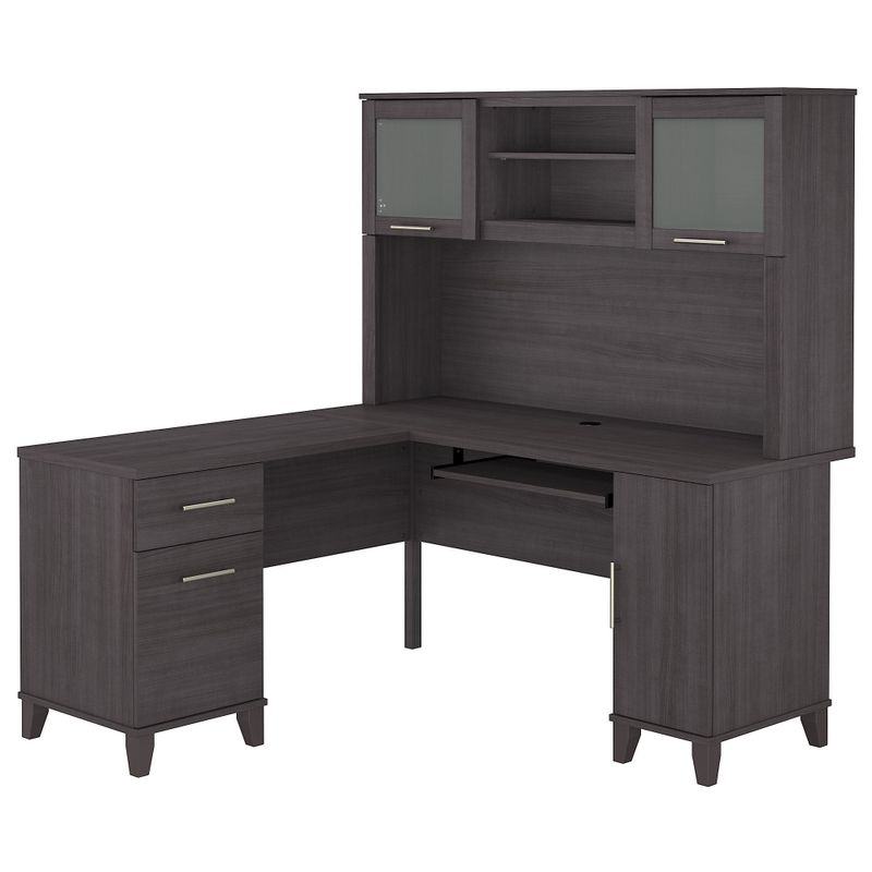 Somerset 60W L Shaped Desk with Hutch - Sand Oak