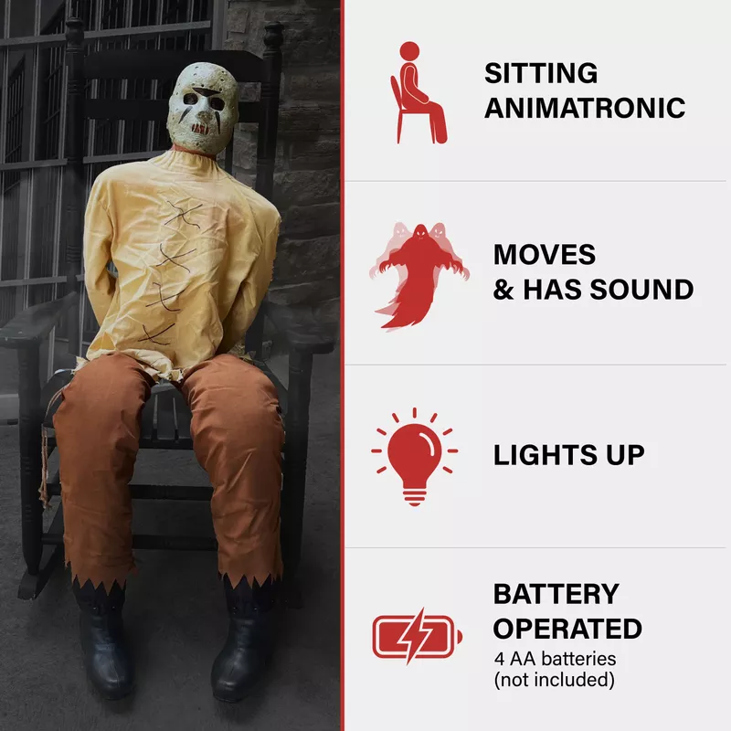 Motion-Activated Thrashing Prisoner by Tekky, Sitting Premium Halloween Animatronic, Plug-In or Battery