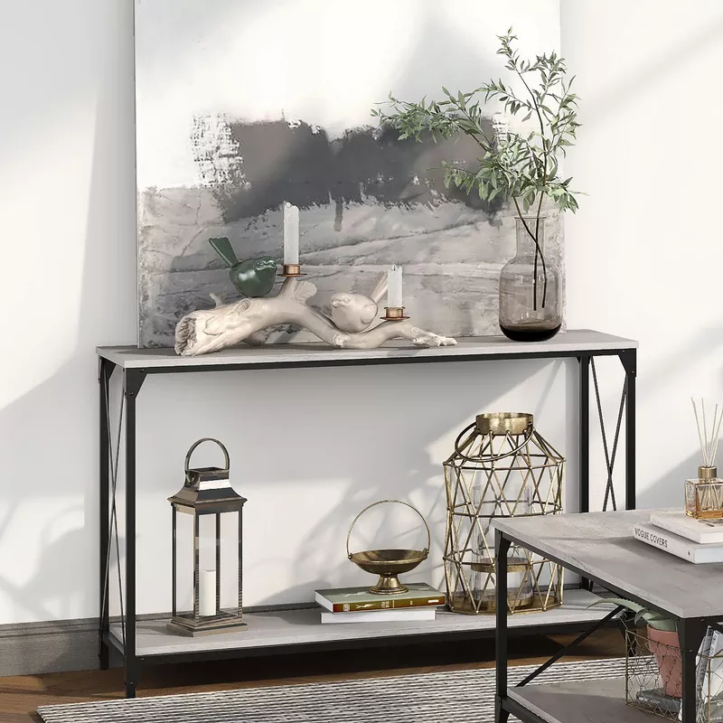Industrial Metal 1-Shelf Console Table in Black/Gray