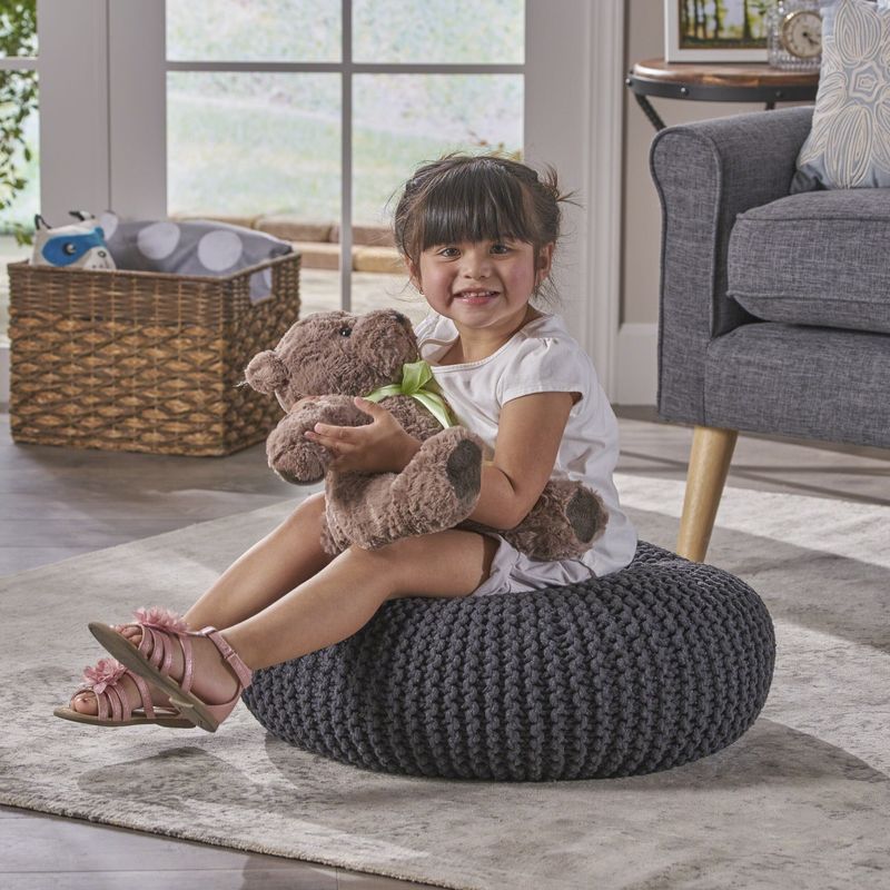 Everett Knitted Cotton Donut Pouf by Christopher Knight Home - Beige - Modern & Contemporary/Farmhouse