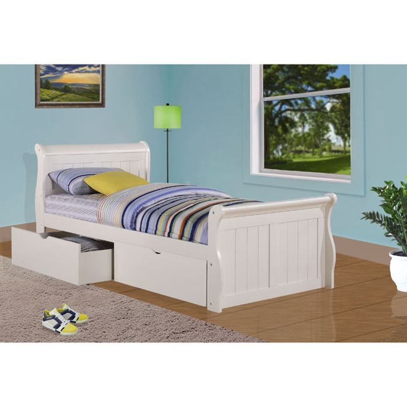 Donco Kids White Dual Underbed Drawers Sleigh Bed - Twin Size
