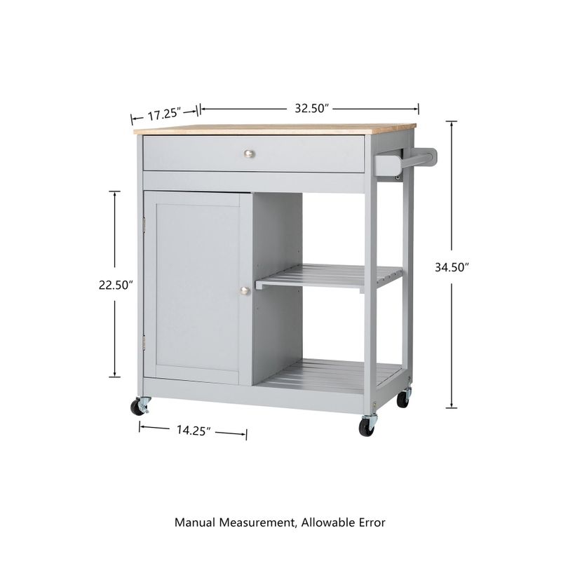 Glitzhome 35"H Modern Kitchen Island Cart with Rubber Wooden Top - Red