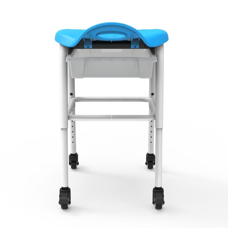 Luxor Adjustable-Height Stackable Classroom Stool with Wheels and Storage - White/Blue