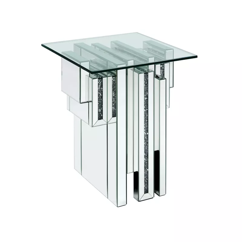 ACME Noralie End Table, Mirrored & Faux Diamonds