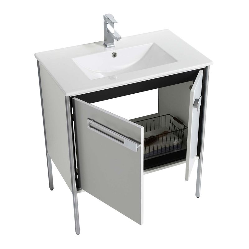 Fine Fixtures Oakville Bathroom Vanity  with White Ceramic Sink - Mild Grey Oak - Chrome Hardware - 42 Inch