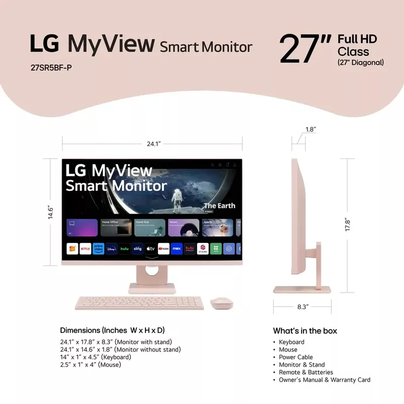 LG - MyView 27" Full HD IPS 60Hz Smart Monitor with Wireless Keyboard and Mouse (HDMI, USB-A) - Pink