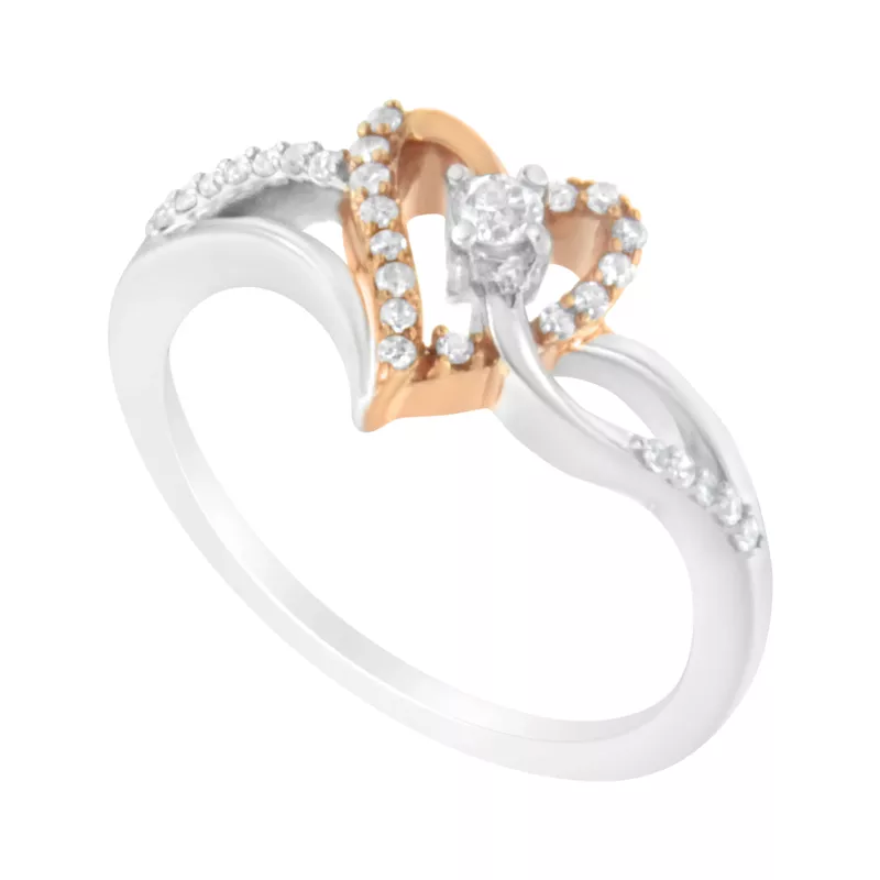 10K Rose Gold Flash Plated Sterling Silver 1/5 ct TDW Diamond Heart Cocktail Ring (I-J, I2-I3) - Choice of size