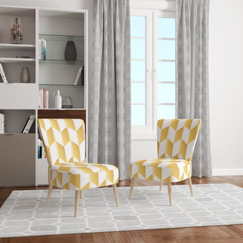 Designart 'Gold and White Geometric Pattern I' Upholstered Mid-Century Accent Chair - Slipper Chair