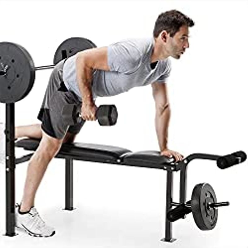 Marcy Competitor Standard Workout Bench with 80 lbs Vinyl-Coated Weight Set Combo CB-20111