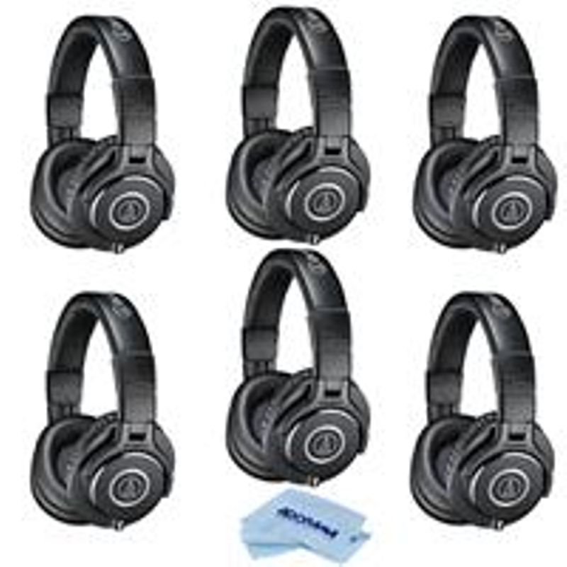Audio-Technica 6 Pack ATH-M40x Professional Monitor Headphones, 98dB, 15-24kHz, with 9.8' Coiled and Straight Interchangeable Cables -...