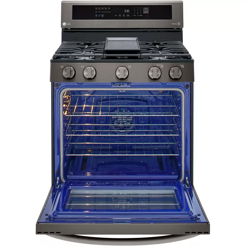 LG 5.8-Cu. Ft. Gas Convection Smart Range with AirFry and InstaView, Black Stainless Steel