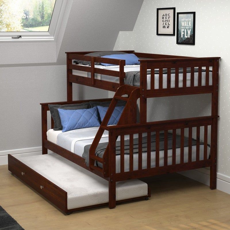 Cappuccino Twin over Full Mission Bunk Bed with Storage Drawers Or Trundle - With Trundle - Twin