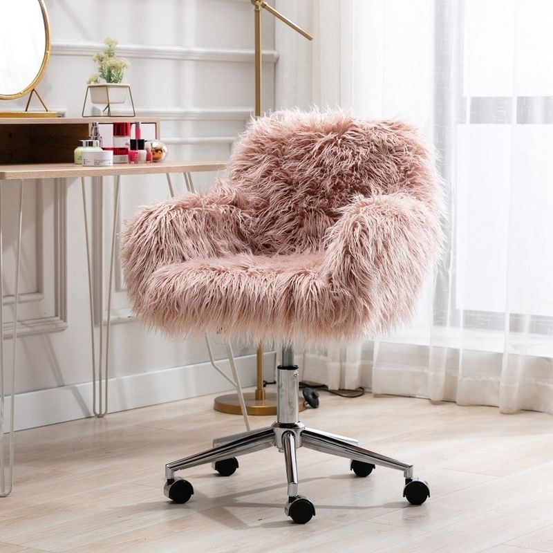 Modern home office chair, fluffy chair for girls, makeup vanity Chair - Pink