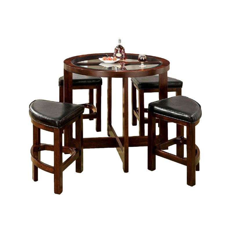 5 Piece Counter Height Table Set in Dark Walnut and Black - 5-Piece Sets - Dark Walnut/Black