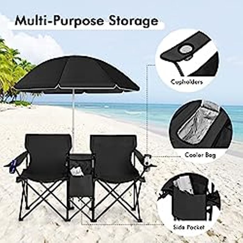 COSTWAY Double Portable Picnic Chair Camping Furniture, Black