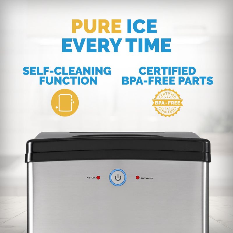 Newair 45lb. Nugget Countertop Ice Maker with Self-Cleaning Function, Refillable Water Tank, and BPA-Free Parts - Stainless Steel
