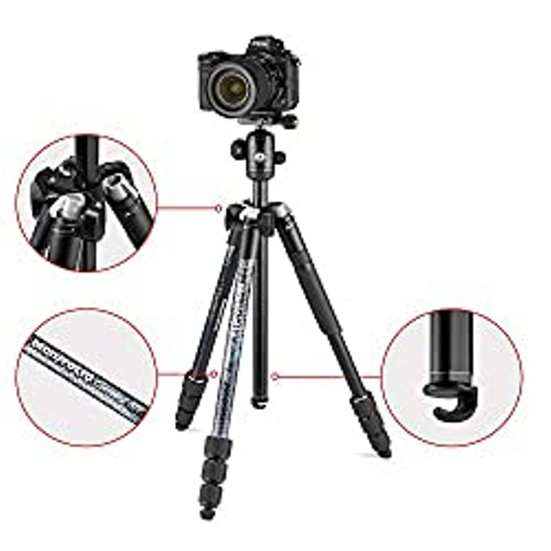 Manfrotto Element MII MKELMII4BK-BH, Lightweight Aluminium Travel Camera Tripod, with Carry Bag, Arca-Compatible Ball Head, 4-Section...