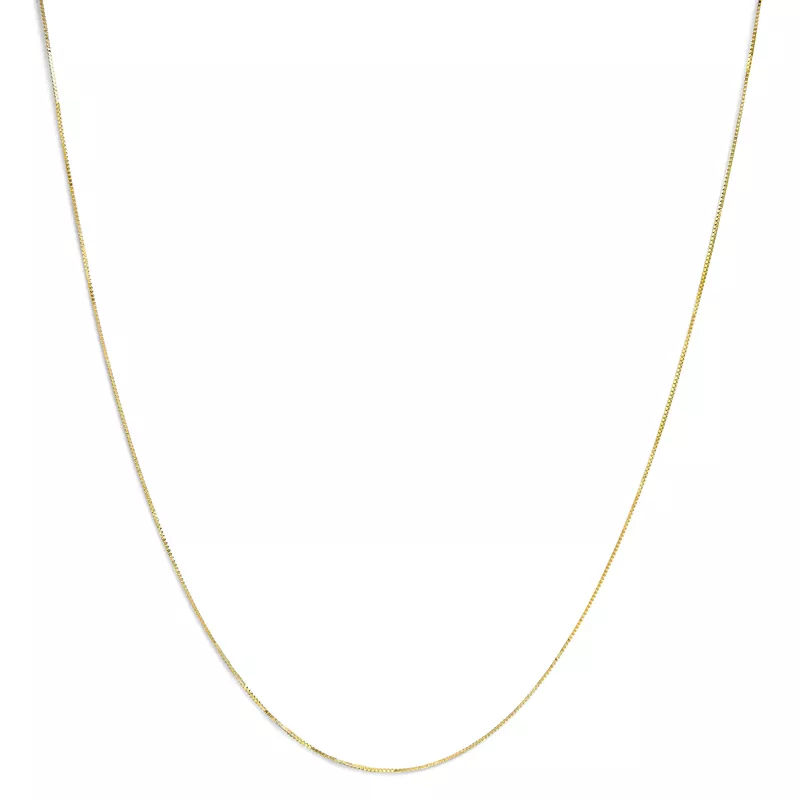 Solid 14K Yellow Gold 0.75mm Classic Box Chain Necklace. Unisex Chain - Choice of size