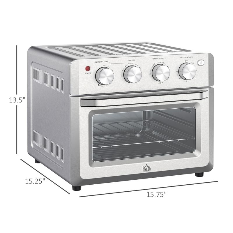 HOMCOM 7-in-1 Toaster Oven 21Qt 4-Slice Convection Oven with Warm Broil Toast Bake Air Fryer Setting 60min Timer - Silver