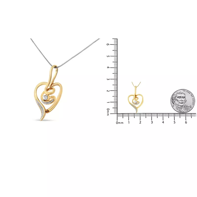 10K Yellow Gold 1/25ct TDW round-cut Diamond Swirl Heart Pendant Necklace (H-I, I2-I3)