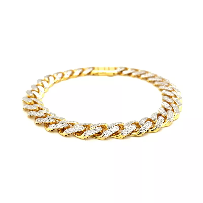 14k Two Tone Gold Curb Chain Bracelet with White Pave (8.25 Inch)