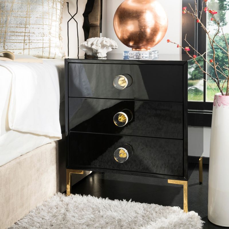 Safavieh Couture Lucian 3-Drawer Side Table- Black / Brass - 24 in w x 18 in d x 28 in h