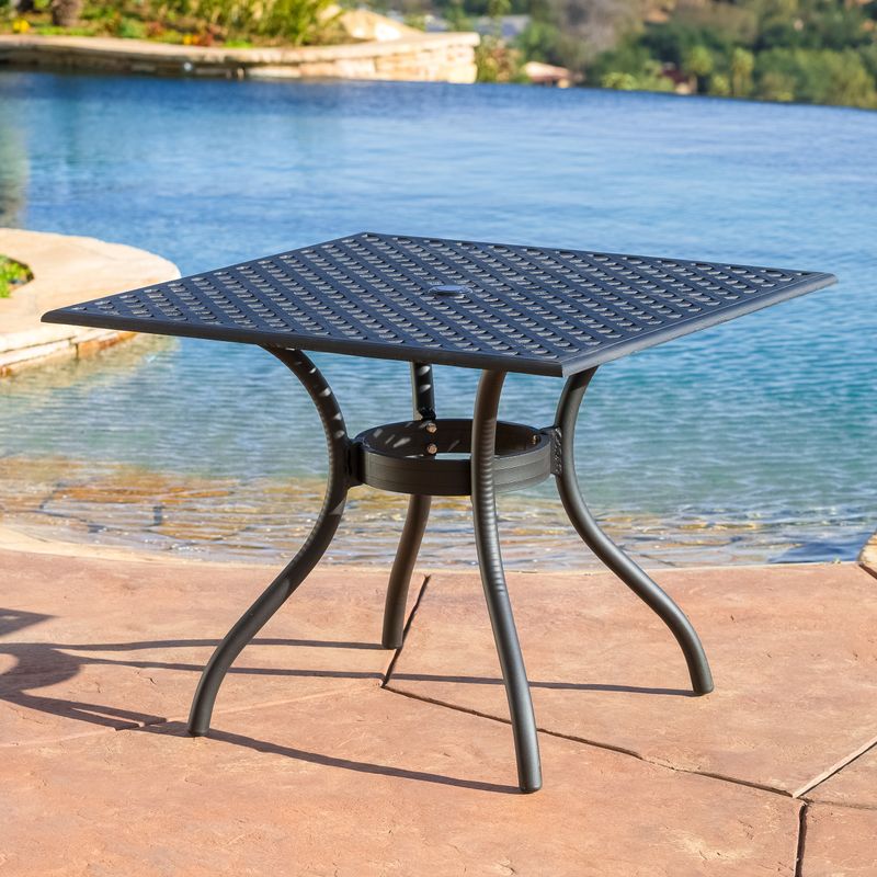 Outdoor Cayman 5-piece Cast Aluminum Black Sand Dining Set by Christopher Knight Home - Hallandale 5pc Black Sand Outdoor Dining Set