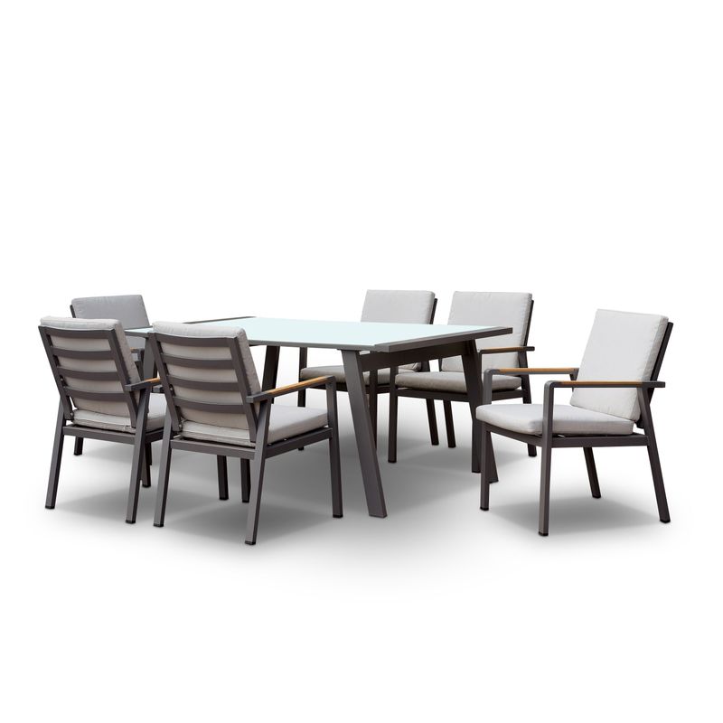 Furniture of America Lais Farmhouse Beige 7-piece Patio Dining Set - White/Beige/Grey