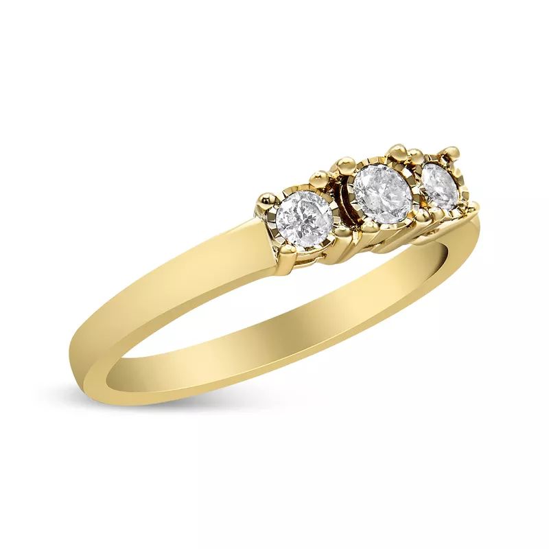 14K Yellow Gold Plated .925 Sterling Silver 1/4 Cttw Diamond 3 Stone Illusion Plate Ring (J-K Color, I1-I2 Clarity) - Choice of size