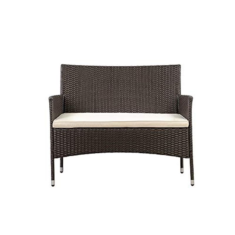 AmazonBasics Outdoor Patio Garden Faux Wicker Rattan Chair Conversation Set with Cushion - 4-Piece Set, Brown