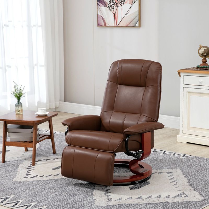 HomCom Faux Leather Adjustable Manual Swivel Base Recliner Chair with Comfortable and Relaxing Footrest - Brown